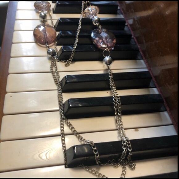 Long Silver-Tone & Lavender Large Beaded 32.25" Necklace! - Picture 4 of 10